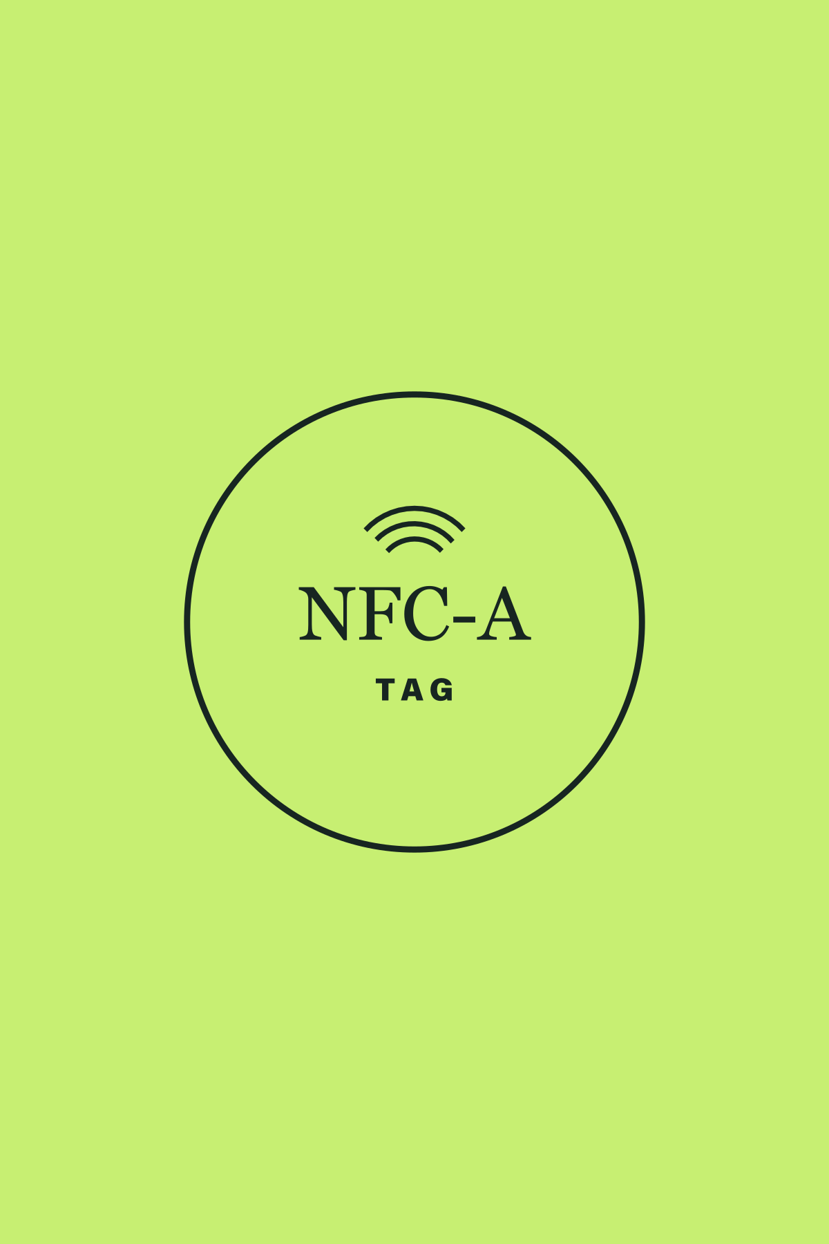 Lime-green NFC-A TAG portrait contact card with the approved centered NFC-A TAG mark